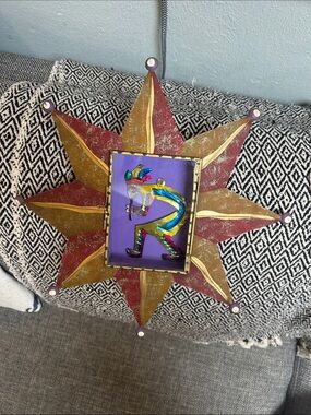 Handcrafted Mexican Folk Art Starburst Wall Accent with Colorful R Letter